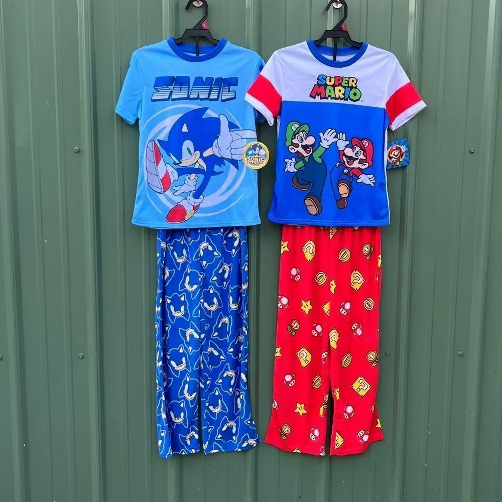 Boys Mario & Sonic Short Sleeve Top & Sleep Pants Pajama 2, 2-Piece Sets Size M